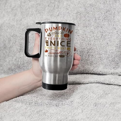 Giftme Autumn's Embrace, Pumpkin Spice and Everything Nice, Insulated Travel Mug, Tea, Coffee Mug. (Silver) — view 2
