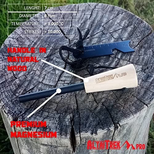 ALTAITREK PRO Survival Lighter with 7 cm Magnesium Shaft | Handcrafted Wooden Handle and Multipurpose Scraper | Flint | Camping Matches | Perfect for Survival Kit | Fire starter — view 4