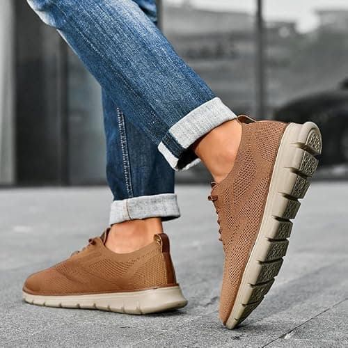 Wearbreeze Men's Business Casual Oxford Sneakers, Lightweight Lace Up Dress Shoes for Work, Travel and Daily Travel, orange, 10 UK — view 2