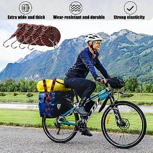 Bungee Cords with Hooks Adjustable - Elastic Heavy Duty Straps Rope Flat Bungee Straps for Bike Luggage Rack Camping Tent Car Roof Rack Fixings 4 Pack — view 5