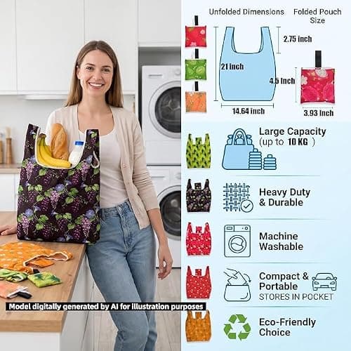 6 Pcs Foldable Shopping Bag Reusable Grocery Bag for Household Daily Using — view 4