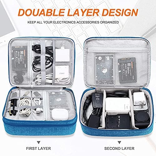 ACOPTON Travel Electronics Organizer, Waterproof Cable Organizer Bag for Electronic Accessories Double Layer Large Shockproof Cable Storage Bag for Cord, Power Bank, Tablet (Sky Blue) — view 2