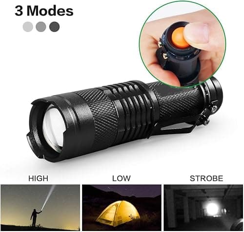 Blue Light LED Flashlight 1 Pack, Zoomable, Water Resistant, 3 Light Modes, Adjustable Focus Light for Camping, Hunting, Hiking, Night Vision, Night Fishing, Astronomy and Emergency (Black Shell) — view 3