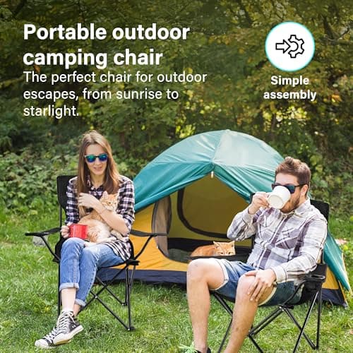 Camping Chair | Lightweight Folding | Portable Chairs for Outdoors | Cup Holder | Storage Cover | Outdoor Leisure Chair Durable with Arm Rest for the Beach, Lawn, Fishing Trip Garden and BBQs Black — view 3