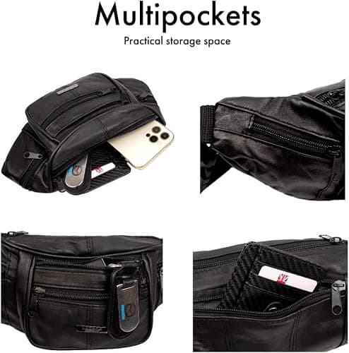Woodland Leathers Genuine Leather Bum Bag Belt Bag for Women and Men, Black — view 5