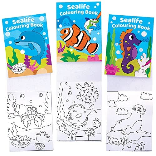 Baker Ross FC993 Sealife Mini Colouring Books for Kids - Pack of 12, Entertaining Travel Activities and Party Favours, Sealife