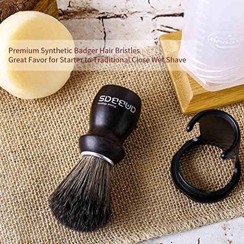 Anbbas Shaving Brush and Holder with Travel Case, Synthetic Badger Hair Ebony Handle Brush,3in1 Kit for Men — view 6