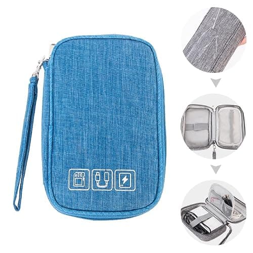 Small Electronic Accessories Organizer, Handhled Acopton Universal Compact Travel Digital Accessories Storage Bag for Portable Charger, Cables, Earphone, Cord, SD Card, Phone (Sky Blue)