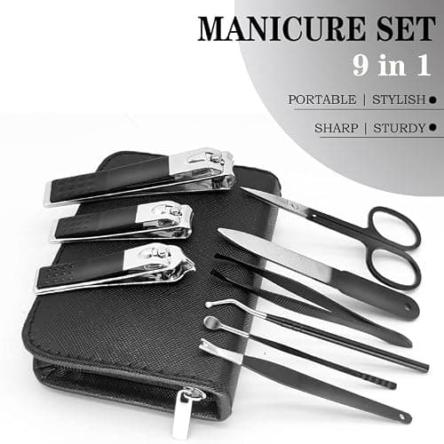 Nail Clippers Manicure Set | 9 In 1 Stainless Steel Professional Nail Care & Pedicure Kit With Zip | Nail Scissors Grooming Kit For Men Women Travel & Home Use Tools （Black） — view 2