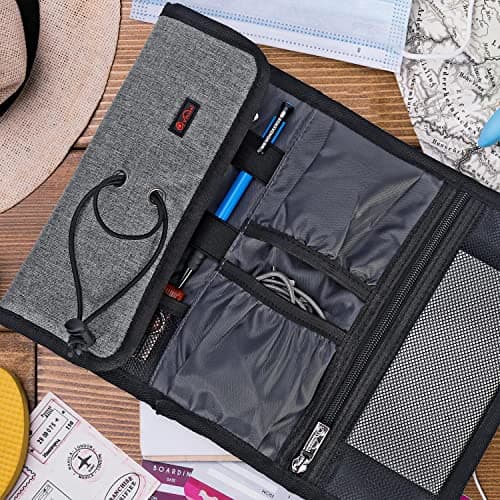Vinsani Roll Up Accessories Universal Travel Organiser Easy Carry Portable Foldable Make Up Cable Charger Earphones USB SD Card Electronics Essentials Carrying Case – Grey — view 4