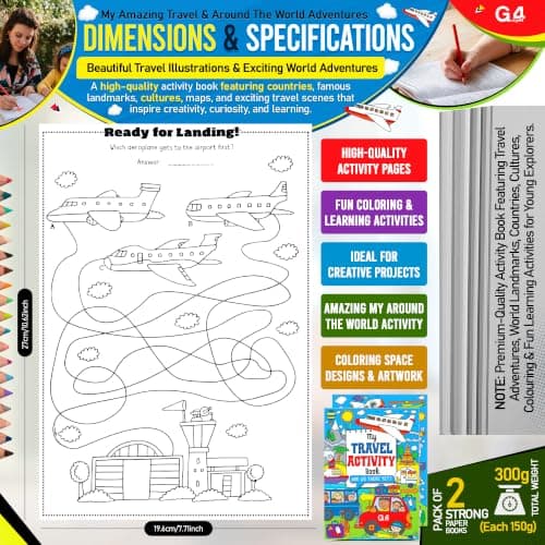 G4GADGET Activity Books Pack of 2 | My Travel Activity Book & My Around The World Activity Book | Educational Travel Games, Puzzles & Learning Activities | Screen-Free Fun — view 4