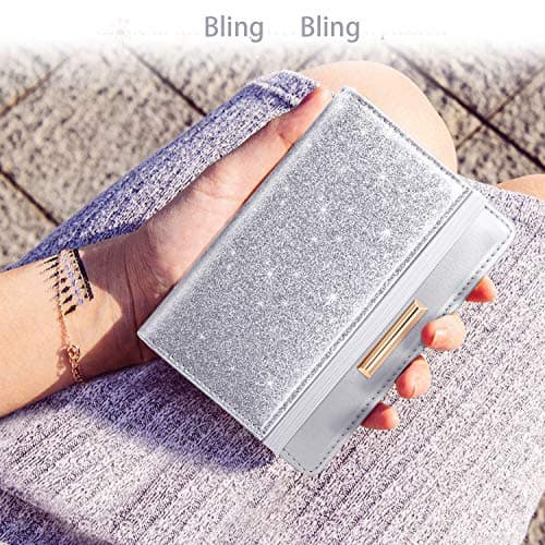 Passport Holder Cover Travel RFID Blocking Passport Cover Rose Gold Cute Flowers Passport Wallet with Elastic Band for Women, Silver, Casual — view 6