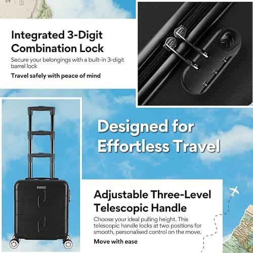 WORLD EXPLORER Black Cabin Suitcase 45x35x20cm, 30L ABS Hardshell, 4 Wheels — view 3