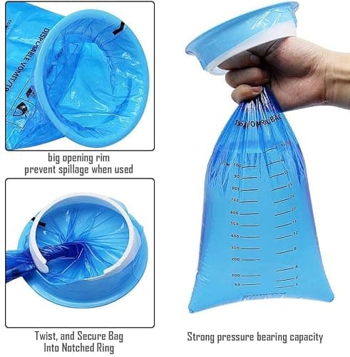 20Pack Vomit Bags Disposable Barf Bags,1000ml High Density Emesis Bags with Snap,Perfect for Morning Sickness,Kids,Pregnant Woman,Car Motion Sickness，Airsick (Light Blue) — view 4