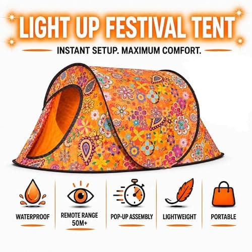 GLOW UP BUNDLE OFFER. 2 PERSON POP UP FESTIVAL TENT, WITH FESTII FINDER LED REMOTE CONTROL CAMPING LIGHT. — view 3