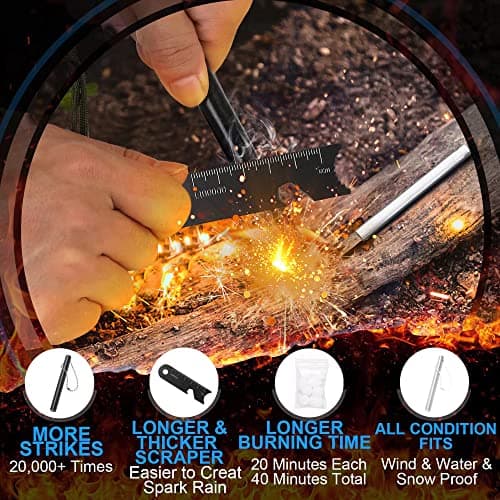 Amtier Fire Steel Flint Survival, Fire Starter Set for Outdoor Survival Camping, Magnesium Ferrocium Rod Firesteel with Scale Scraper & Burning Cotton, Outdoor Emergency Survival Tool for Travel — view 4