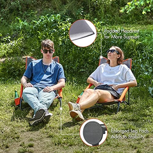 Portal Folding Beach Chair Low Lightweight 2 PCs Portable for Adults Foldable Beach Seat Camping Festival Picnic Deck Chair Outdoor Collapsible with Cupholder Mesh Back Padded Armrests Supports 150KG — view 4