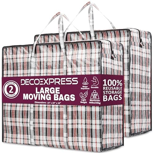 DECO EXPRESS Laundry Bags XL, Pack of 2, 75L Strong, Durable & Reusable Extra Large Storage Bags with Zips, Ideal for Moving, Shopping, Packing, Laundry & Clothes Storage (60 X 50 X 25 CM)