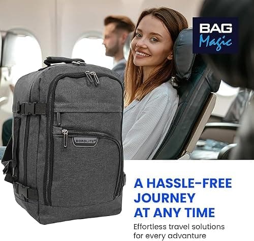 Bordlite Travel Underseat Cabin Approved Backpack, Lightweight Travel Rucksack, Premium Carry on Bag, 40x20x25cm - Black — view 6