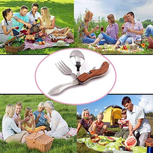 4-in-1 Camping Tableware Utensils, Portable & Detachable Stainless Steel Spoon Fork Knife & Bottle Opener Combo Set - Travel, Backpacking Cutlery Multitool — view 5