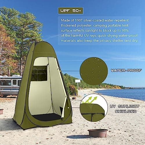 BRIAN & DANY Pop Up Toilet Tent, Portable Shower Privacy Changing for Hiking Beach, UPF 50+ & Waterproof, 120 x 120 x 190cm, Olive Green — view 5