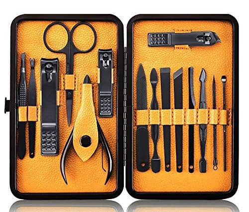 Manicure Set 15pcs Nail Clipper Kit Professional Grooming Kit, Black/Yellow