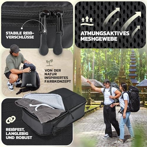 BACK&PACKER Packing Bags Set with Compression - 6 Pieces - Packing Cubes Made of Recycled Material - Lightweight Organiser for Backpack & Suitcase - Includes Wet Laundry Bag (Black) — view 6