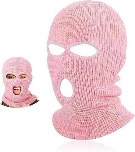 UK-UNIQUE 3-Hole Knitted Full Face Cover Winter Warm Neon Balaclava Mask Hat,Black Phoenix Warrior Hat,Black (Pink)