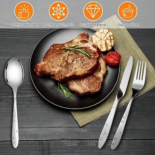 Vicloon 5PCS Stainless Steel Flatware Set with Bottle Opener, Travel Cutlery Set, Orange — view 4
