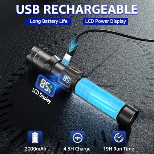 Sogdeco 3000 Lumens LED Torch 2 Pack, 2000mAh Rechargeable Adjustable Focus — view 3