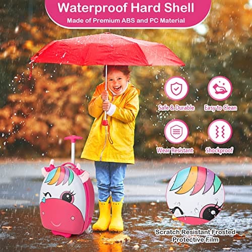 GYMAX Kids Luggage, 16" Children Hand Trolley Case with LED Wheels, Boys Girls Carry On Suitcase for Travel School (Pink) — view 5