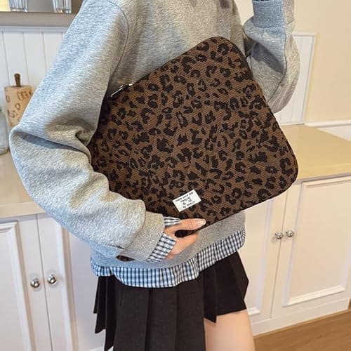 Leopard Print Laptop Sleeve for 13-15 Inch MacBook Pro & Air | Padded, Quilted Protective Cover | Carrying Case for 14, 15, 13.3 Inch Laptop | Trendy Bag for Women & Men — view 2