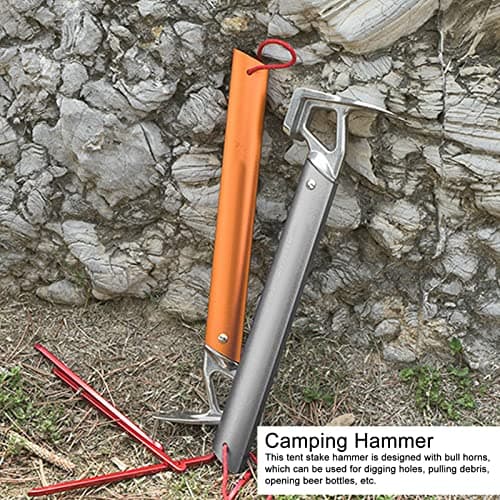 Heavy Duty Camping Claw Hammer, Stainless Steel Ox Horn Head Tent Stake Multifunction Building Camping Hammer for Hiking Backpacking Gardening (Orange) — view 2