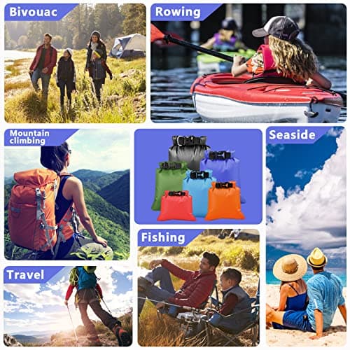 WOODFIB 6 PCS Waterproof Dry Bag, Lightweight Dry Sacks Set with 1.5L, 2.5L, 3L, 3.5L, 5L, 8L Drybag Canoe Bags for Boating/Travel/Rafting/Camping/Swimming/Fishing (Multicolor) — view 6