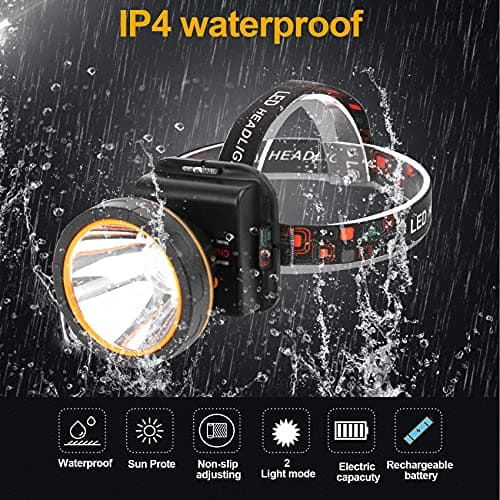 PARAROSE Head Torches Upgrade, 90000 High Lumen Head Torch Rechargeable Super Bright Headtouch, Waterproof USB LED Head Tourch, 2 Modes Headlamp for Outdoor Camping Fishing Hunting Running Biking — view 4