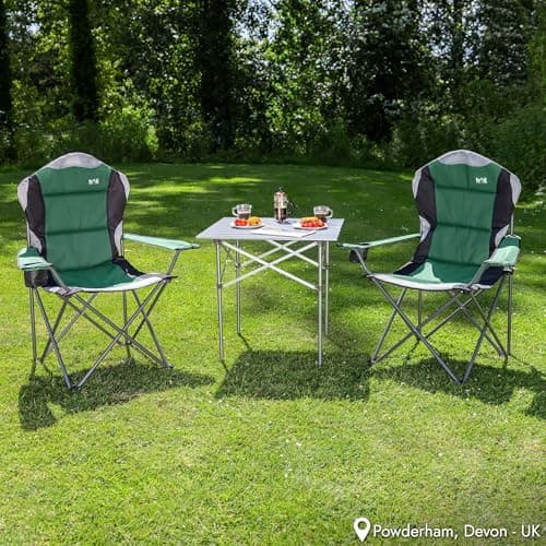 Trail Kestrel High Back Folding Camping Chair – 2 Pack, Luxury Padded Seat with Breathable Mesh, Heavy Duty Tubular Steel Frame, Cup Holder Armrest, Lightweight & Portable with Carry Bag (Green) — view 2