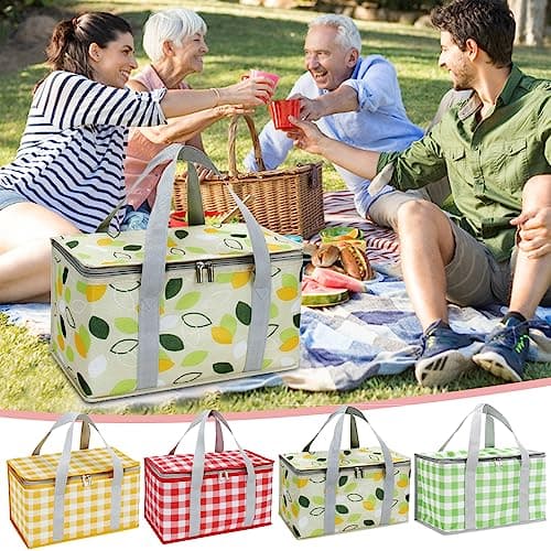 Insulated Picnic Bag, Soft Cool Bag, Reusable, Beach Bag, Cooler Bags, Outdoor Large Capacity Bento Tote, Leak-Proof Foldable Cooler Bag, Zip Top for Camping BBQ Shopping Fishing Family (Leaf) — view 3