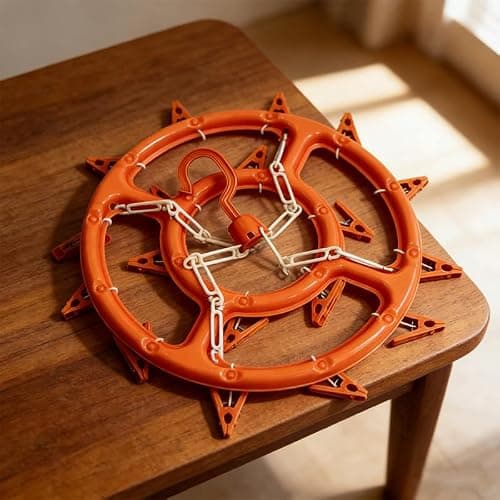 Round Clothes Hanger with 18 Hooked Pegs 32cm Washing Line Drying Rack Space Saving Laundry Organiser for Socks Underwear Small Garments Travel Home Use Plastic Clothes Airer Random Colour — view 4