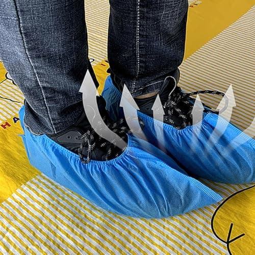 100 Pack Shoe Covers Disposable Overshoes Plastic Shoe Covers Waterproof Boot Covers Shoes Covers Disposable Foot Covers Disposable Shoe Protectors Covers for Home Offices Blue — view 4