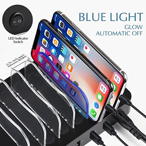 PRITEK Smart IC USB Charger with Cables for Cellphones, Tablets, Earphones and More - 6 Ports Multi Device Charger Station (Black) [Original: Organizer; Updated: Docking Station] — view 4