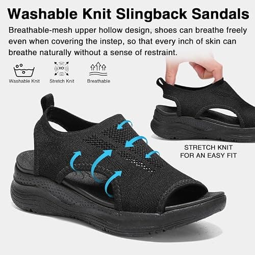ziitop Sandals Womens Summer Washable Slingback Orthopedic Slide Sport Ladies Walking Sandals Womens With Arch Support Wedge Platform Walking Shoes Casual Thick Bottom Comfy Beach Shoes — view 3