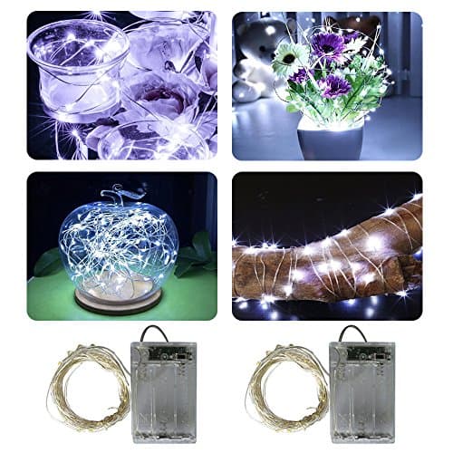 BXROIU Fairy String Lights Battery Operated,2 Pack 50 LED Cool White — view 3