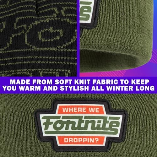 Fortnite Beanie Hat for Boys & Teens, Warm Knitted Winter Hat, Winter Accessories for School Travel Days Out, Gifts for Gamers (6-14 Years, Khaki) — view 4