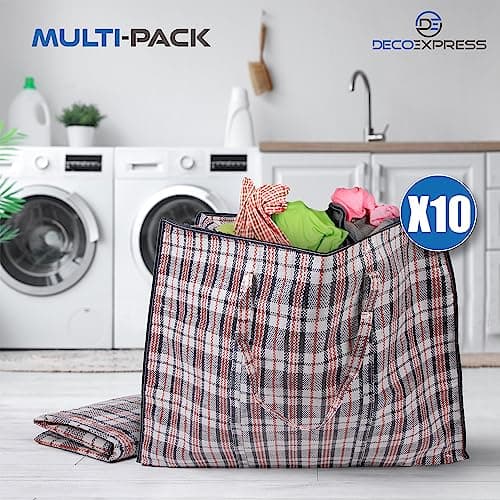 DECO EXPRESS Laundry Bags XL, Pack of 10, 75L Strong, Durable & Reusable Extra Large Storage Bags with Zips, Ideal for Moving, Shopping, Packing, Laundry & Clothes Storage (60 X 50 X 25 CM) — view 6