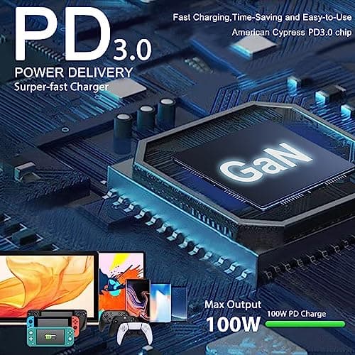 PD100W USB C Charger, KFD GaN Type C Fast Wall Power Supply Adapter for NEEWER HB80C HS60B HS60C Video Lights V Mount Batteries NP-F Chargers DJI Air 3S/Mavic 3 USB-C Charging Cable — view 3