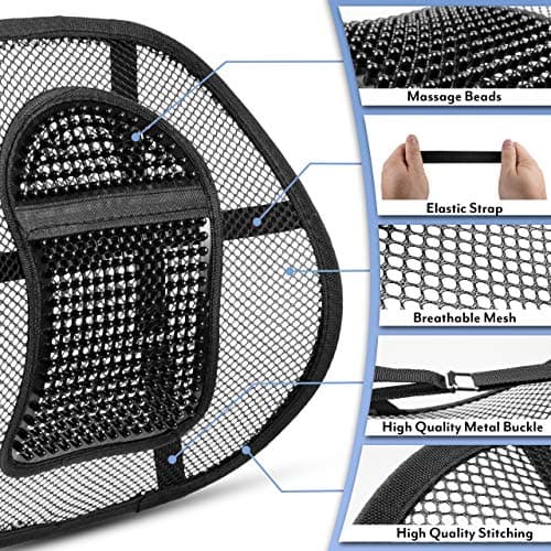 ABN Finest Lumbar Back Support Mesh Brace Cushion for Work Station, Travel, Dining or Gaming Table - Heavy Duty Material, Massage Beads for Pain Relief - Firm, Orthopedic Spine Rest - 5-Pack, Black — view 2