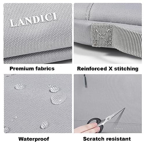 LANDICI 360°Protective Laptop Sleeve Case 15.6 16 Inch for MacBook Pro M3/M4 16, 15.6” HP Acer Lenovo Dell Asus Laptop, Waterproof Slim Computer Bag Cover with Handle, Gray — view 5