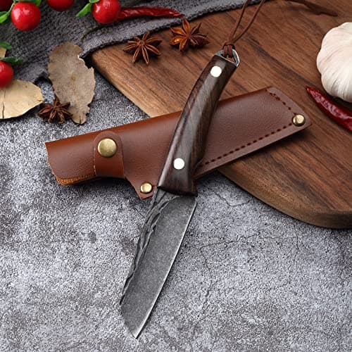 Fubinaty Small Chef Knife 4 Inch Japanese BBQ Knife Handmade Forged Kitchen Knives Full Tang High Carbon Steel with Sheath and Wooden Handle for Home and Outdoor Cooking — view 6