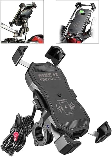 Bike It Motorcycle Phone Holder with Wireless Qi 15W & USB QC3.0 Charger – Waterproof Handlebar/Mirror Mount – 360° Rotating – Fits 3.5–6.8" Smartphones — view 4