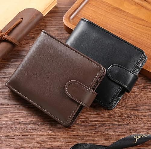 Coffee Brown Vegan PU Leather Wallet for Men – Slim Bifold with Card Slots, Coin Pocket, ID Window, 2 Note Compartments – Compact Wallet with Snap Closure – Stylish Gift Idea for Everyday Use 12×9.5cm — view 5